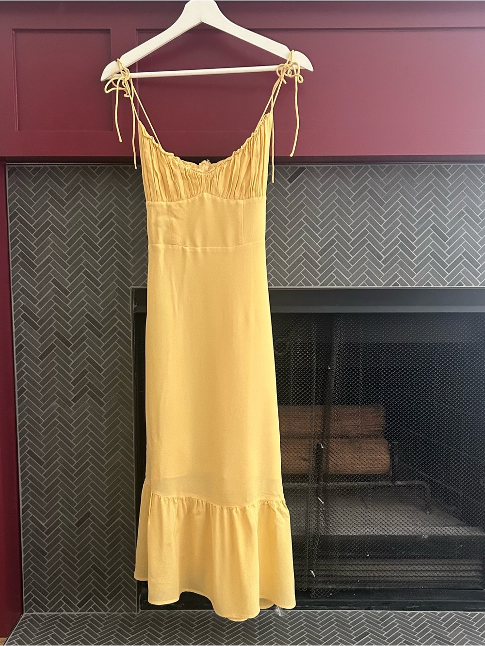 Reformation Yellow Tie-Strap Midi Dress